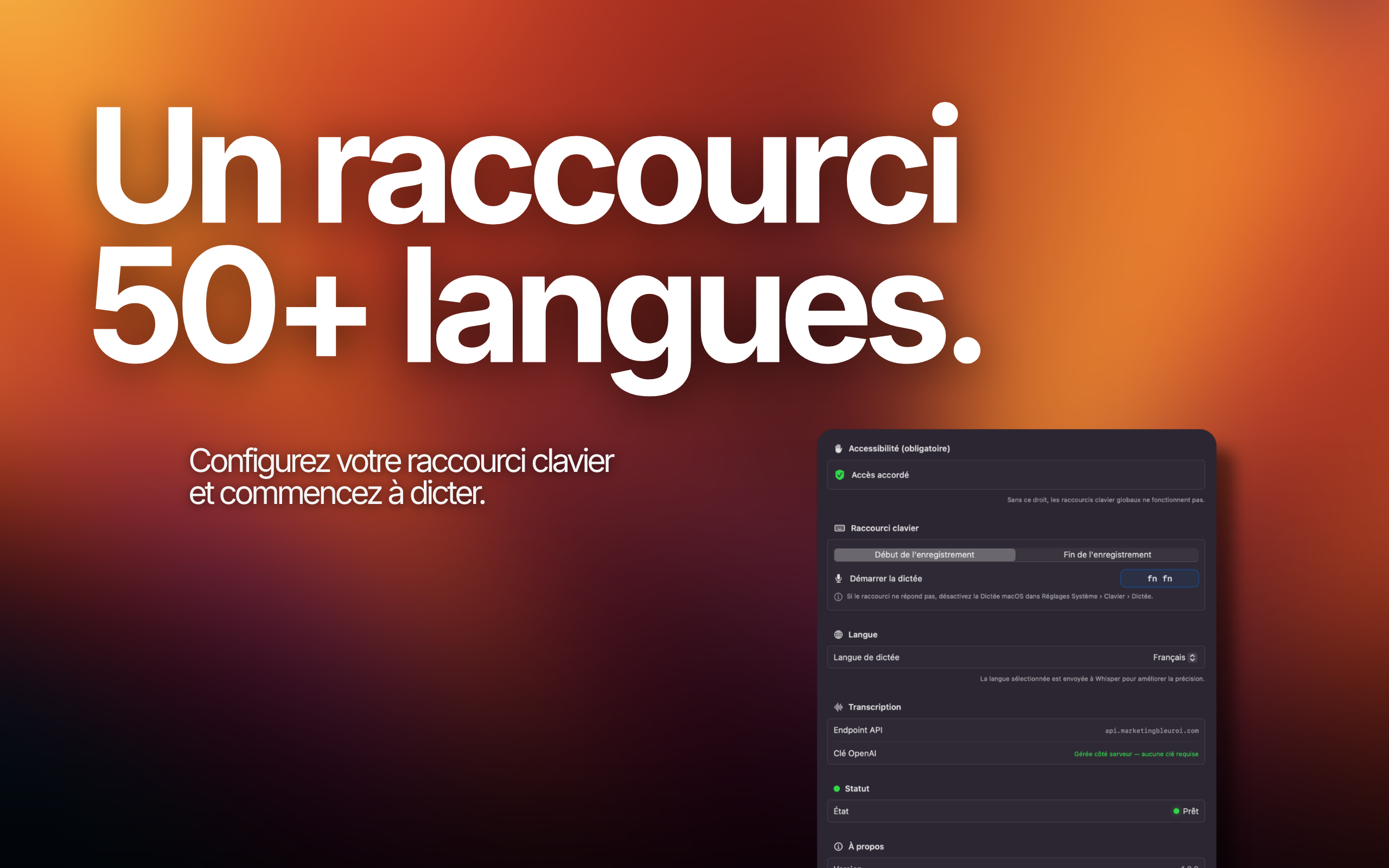 Raccourci clavier, 50+ langues